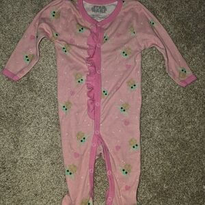 Star Wars Pink Baby Footie with Grogu/Baby Yoda